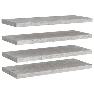 vidaXL Окачени стенни рафтове, 4 бр, бетонно сиви, 80x23,5x3,8 см, МДФ