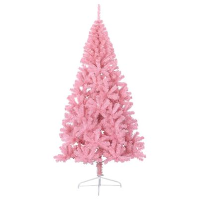 vidaXL Изкуствена половин коледна елха със стойка, розова, 240 см, PVC