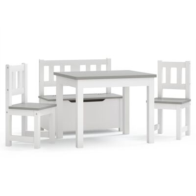 vidaXL Детски комплект от 4 части маса и столове бяло и сиво МДФ