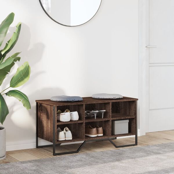 vidaXL Шкаф за обувки, кафяв дъб, 90x38x45,5 см, инженерно дърво