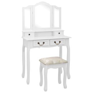 vidaXL Комплект тоалетка с табуретка, бял, 80x69x141 см, пауловния