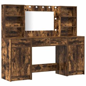 vidaXL Комплект масичка с LED с рафт 3 pcs Димян дъб Инженерно дърво