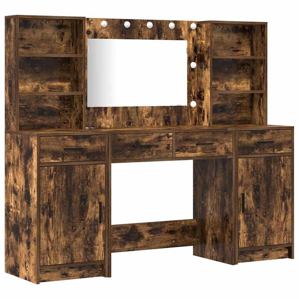 vidaXL Комплект масичка с LED с рафт 3 pcs Димян дъб Инженерно дърво