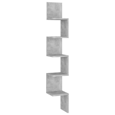 vidaXL Стенен ъглов рафт, бетонно сив, 20x20x127,5 см, ПДЧ