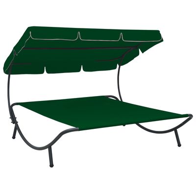 vidaXL Лаундж легло на открито с навес, зелено