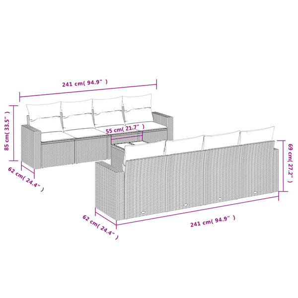 vidaXL Градински комплект диван с възглавници 9 части бежов полиратан