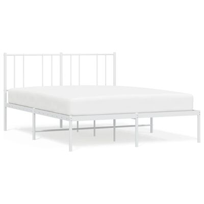 vidaXL Метална рамка за легло с горна табла, бяла, 150x200 см