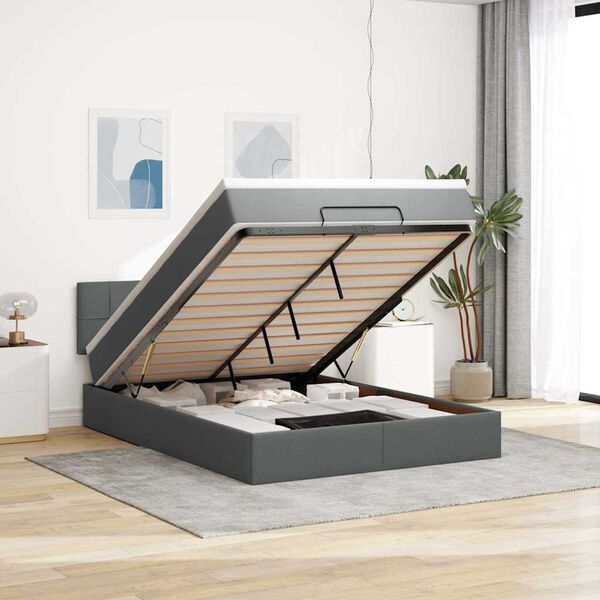 vidaXL Османска легло с матрак и LED, черно, 140x200 см, плат