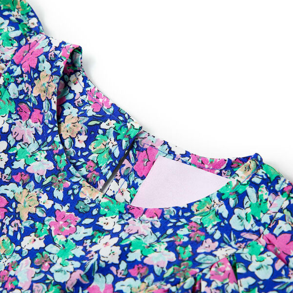 Детска рокля с къдрави ръкави, кобалтово синьо, 140