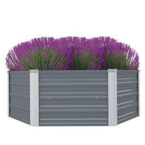 vidaXL Повдигната леха, 129x129x45 см, поцинкована стомана, сива