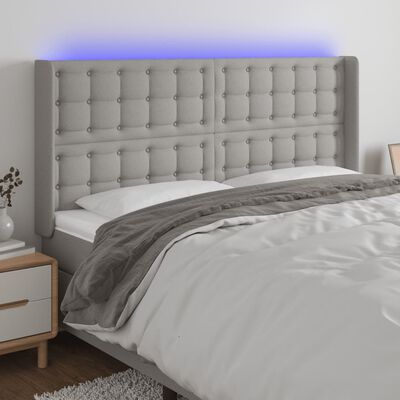 vidaXL LED горна табла за легло, светлосива, 163x16x118/128 см, плат