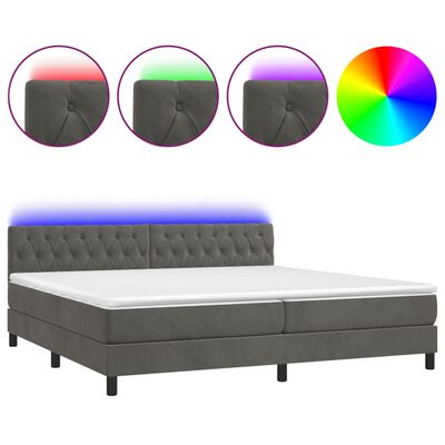 vidaXL Боксспринг легло с матрак и LED, тъмносиво, 200x200 см, кадифе