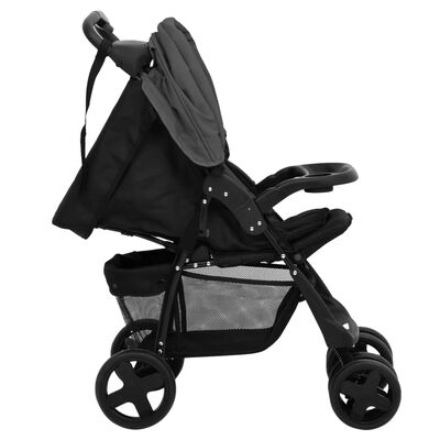 vidaXL Бебешка количка 3-в-1, тъмносиво и черно, стомана