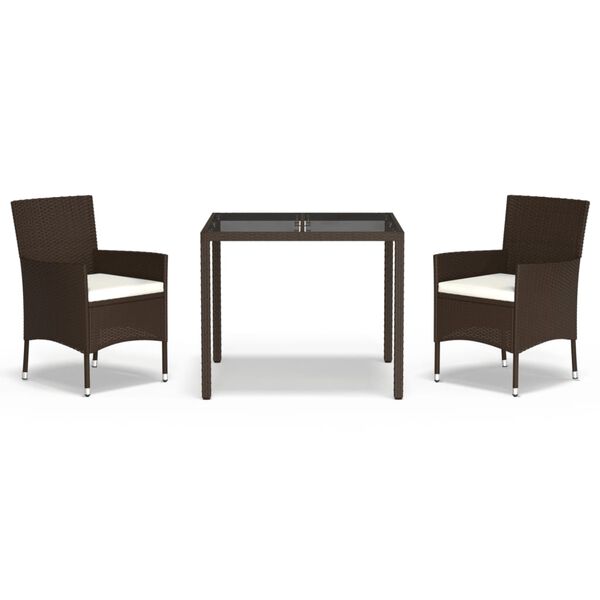 vidaXL Градински комплект от 3 части с възглавници, кафяв, полиратан