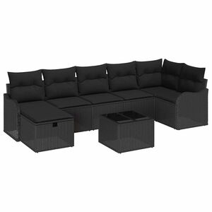 vidaXL Градински Софа Комплект с възглавница 8 pcs Черно Полиратан