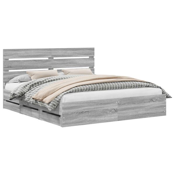 vidaXL Рамка за легло Сив Сонома 200 x 200 cm Инженерна дървесина