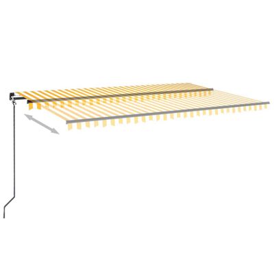 vidaXL Ръчно прибиращ се сенник с LED, 500x300 см, жълто и бяло