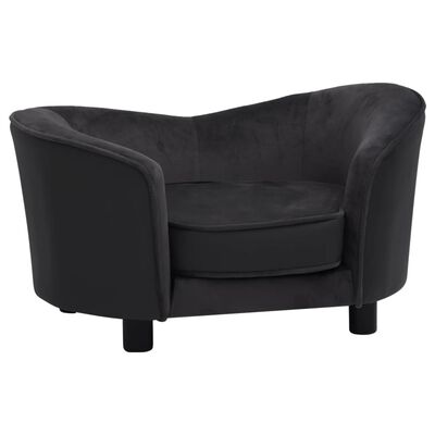 vidaXL Кучешки диван, черен, 69x49x40 см, плюш и изкуствена кожа
