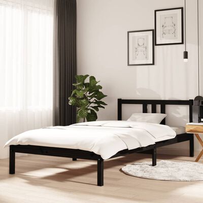 vidaXL Рамка за легло, черна, масивно дърво, 100х200 см