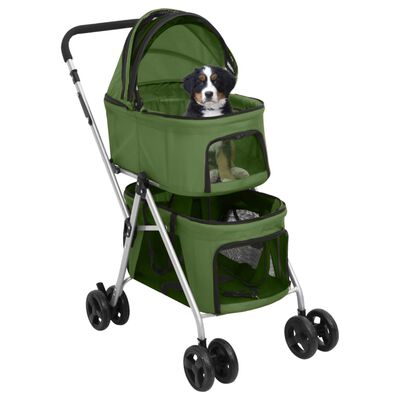 vidaXL Сгъваема количка за кучета, зелена, 83x48x97 см, Оксфорд плат