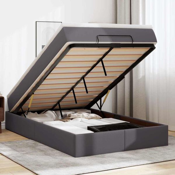 vidaXL Османска легло с матрак, сиво, 120x190 см, изкуствена кожа