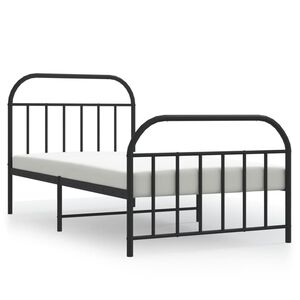 vidaXL Метална рамка за легло с горна и долна табла, черна, 107x203 см