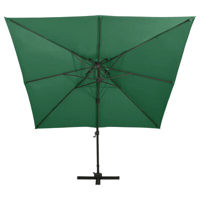vidaXL Градински чадър, чупещо рамо, с двоен покрив, 300x300 см, зелен