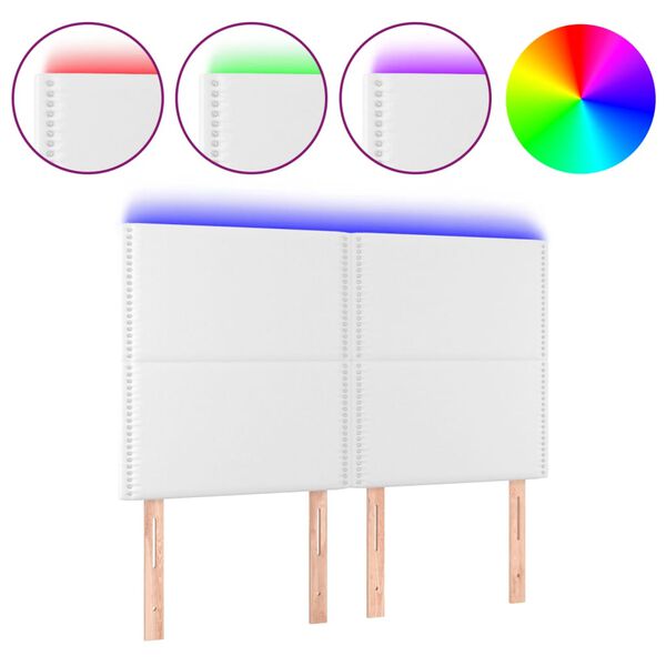 vidaXL LED горна табла за легло,бяла,144x5x118/128 см, изкуствена кожа