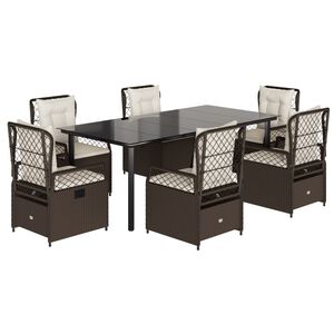 vidaXL Градински трапезен комплект възглавници 7 части кафяв полиратан