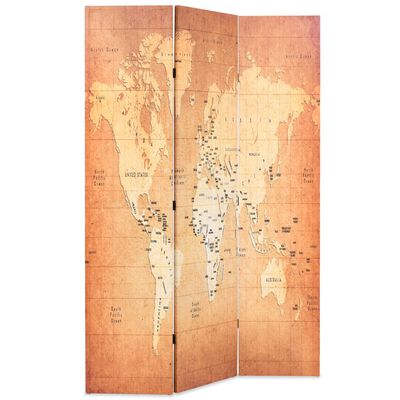 vidaXL Сгъваем параван за стая, 120x170 см, карта на света, жълт