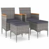 vidaXL Комплект градински стол и табуретка, 4 части, полиратан, сив