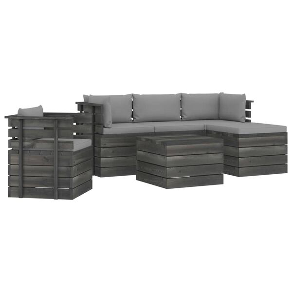 vidaXL Градински палетен лаундж комплект възглавници 6 части бор масив