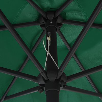vidaXL Чадър с LED светлини и алуминиев прът, 270 см, зелен