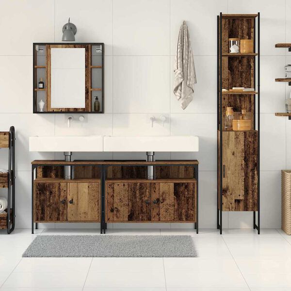 vidaXL Комплект мебели за баня 4 pcs Старо дърво Инженерно дърво