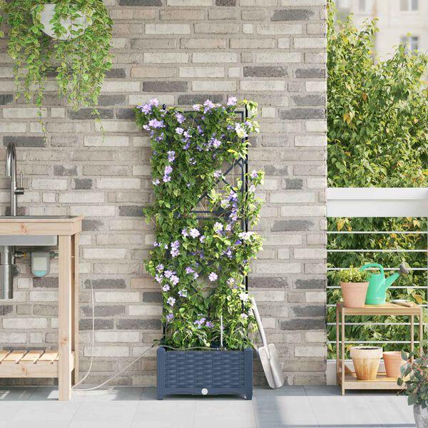 vidaXL Градинска саксия Сив 40 x 40 x 126 см Пластмаса