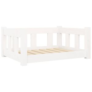 vidaXL Кучешко легло, бяло, 65,5x50,5x28 см, борова дървесина масив