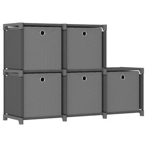 vidaXL Рафт с 5 кубични отделения с кутии, сив, 103x30x72,5 см, плат