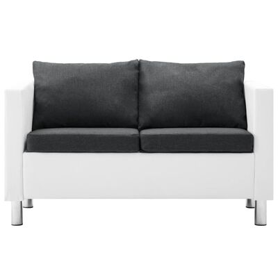 vidaXL 2-местен диван, изкуствена кожа, бяло и тъмносиво