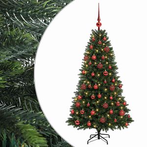 vidaXL Изкуствена коледна елха с топки 120 см 150 LED светодиода