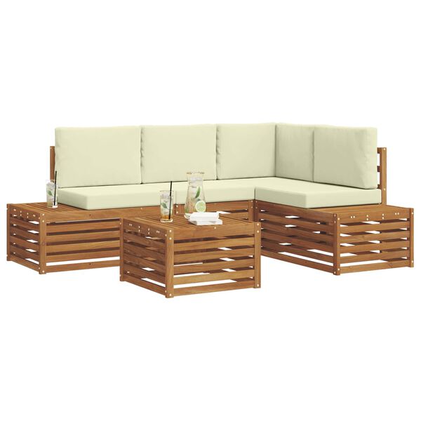 vidaXL Комплект дивани за открито 5 Брой Натурален и Крема