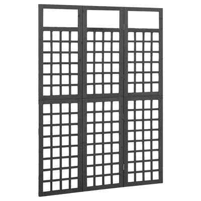 vidaXL Параван за стая, 3 панела, масивна ела, черен, 121x180 см