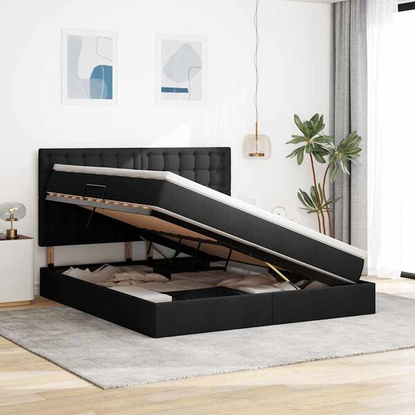 vidaXL Легло с място за съхранение и матрак Черно 160 x 200 cm
