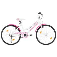 vidaXL Детски велосипед, 24 цола, розово и бяло
