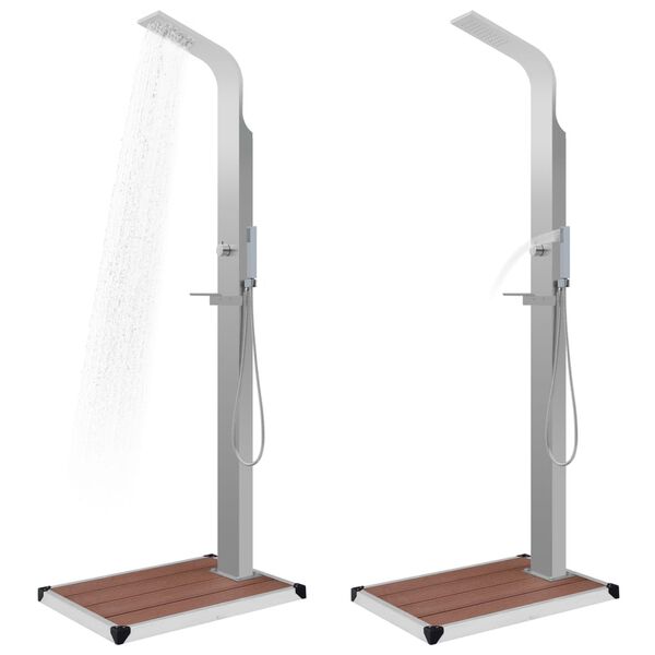 vidaXL Градински душ с корито, WPC, неръждаема стомана