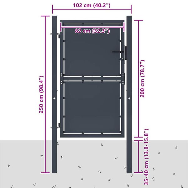 vidaXL Градинска порта от стомана 100x200 см, антрацит