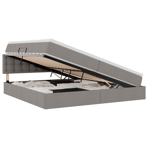 vidaXL Легло с място за съхранение и LED Таупе 200 x 200 cm Полиестер