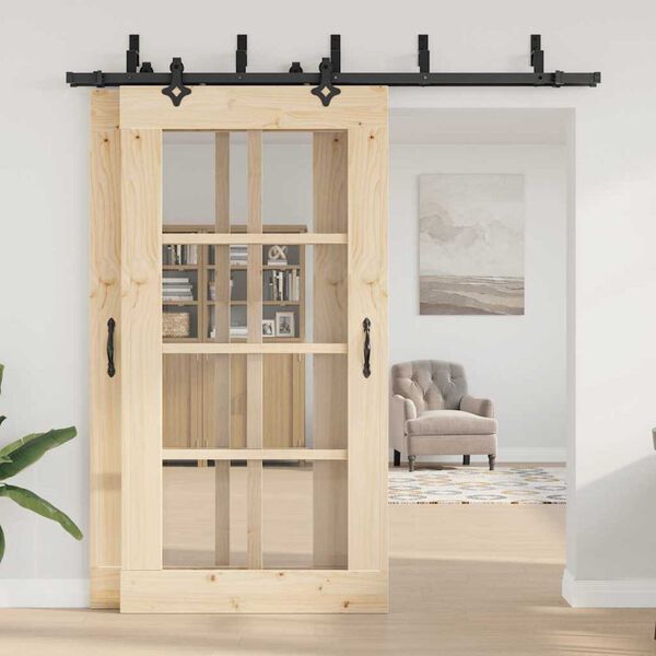 vidaXL Комплект механизъм за плъзгаща врата, 213,5 см, стомана, черен