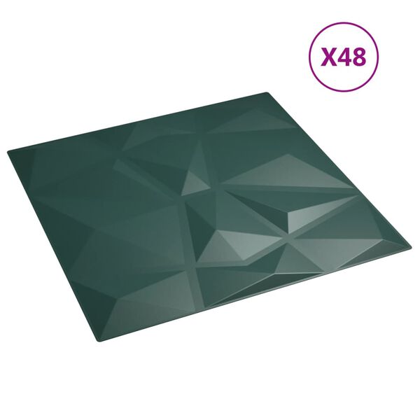 vidaXL Стенни панели 48 бр зелени 50x50 см XPS 12 м&sup2; диамант