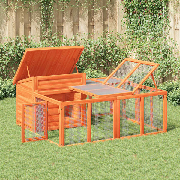 vidaXL Клетка за зайци кафява 144x123x67,5 см борово дърво масив