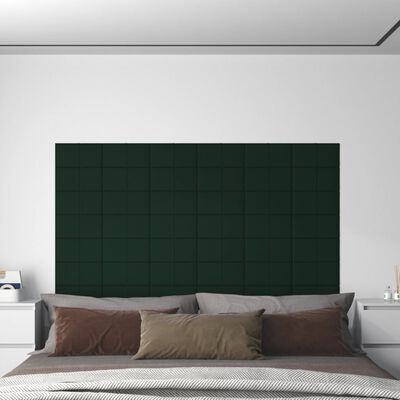 vidaXL Стенни панели, 12 бр, тъмнозелени, 30x15 см, кадифе, 0,54 м²